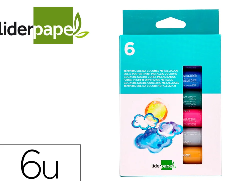 Gouache liderpapel solide baton de 10gr sans solvant sechage rapide coloris assortis boite de 6 unites