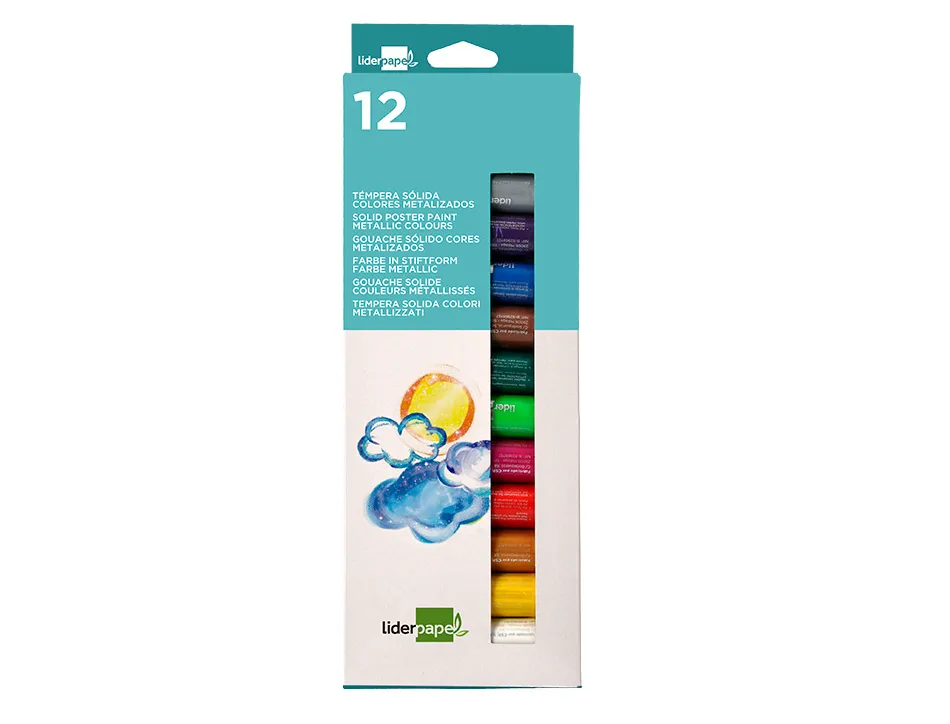 Gouache liderpapel solide baton de 10gr sans solvant sechage rapide coloris assortis boite de 12 unites