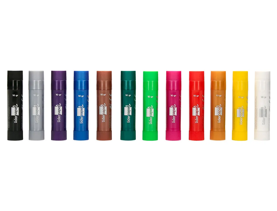 Gouache liderpapel solide baton de 10gr sans solvant sechage rapide coloris assortis boite de 12 unites