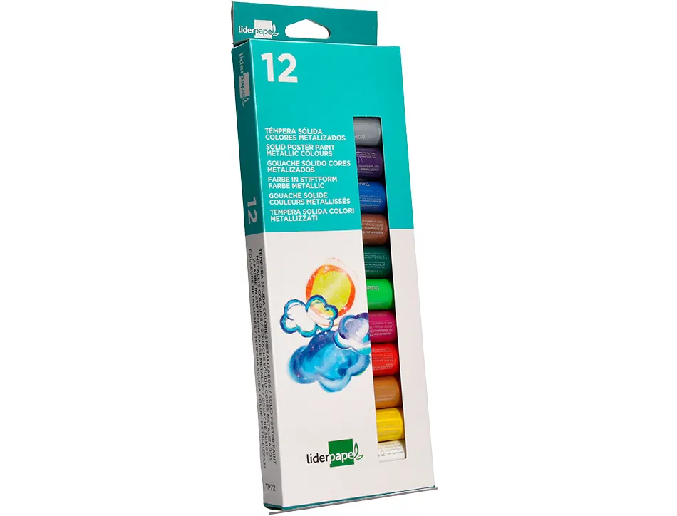 Gouache liderpapel solide baton de 10gr sans solvant sechage rapide coloris assortis boite de 12 unites