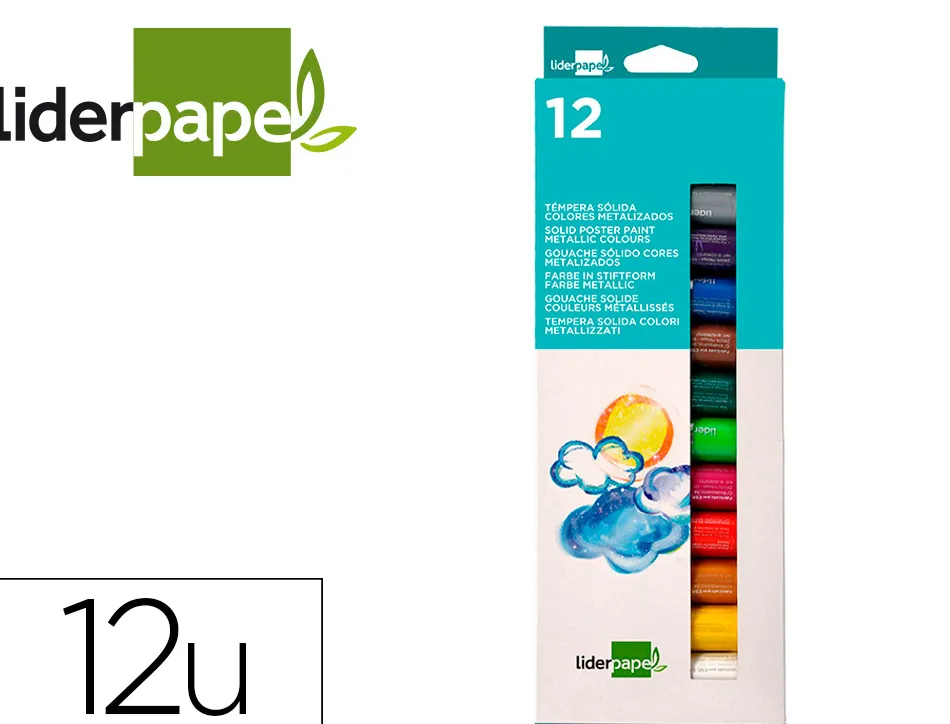 Gouache liderpapel solide baton de 10gr sans solvant sechage rapide coloris assortis boite de 12 unites