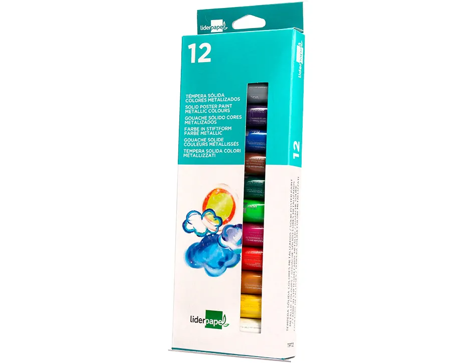 Gouache liderpapel solide baton de 10gr sans solvant sechage rapide coloris assortis boite de 12 unites