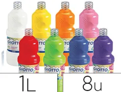 Gouache liquide giotto prête à l'emploi pigments riches couvrante crémeuse coloris assortis boîte 8 flacons 1000ml