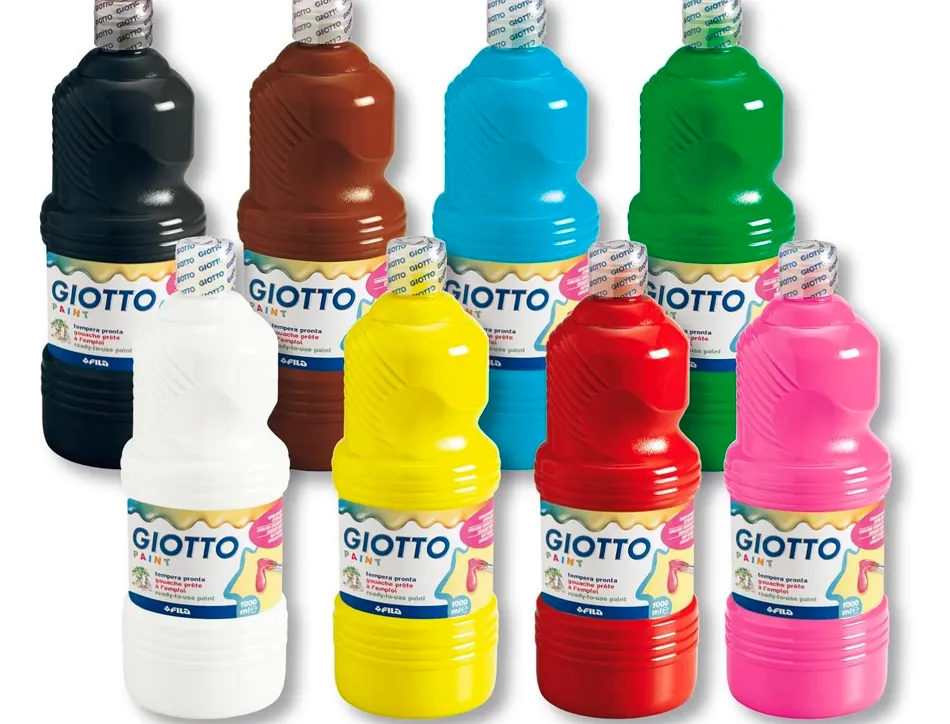 Gouache liquide giotto prête à l'emploi pigments riches couvrante crémeuse coloris assortis boîte 8 flacons 1000ml
