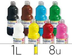 Gouache liquide giotto prête à l'emploi pigments riches couvrante crémeuse coloris assortis boîte 8 flacons 1000ml