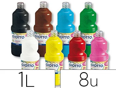 Gouache liquide giotto prête à l'emploi pigments riches couvrante crémeuse coloris assortis boîte 8 flacons 1000ml