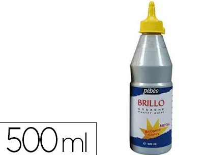 Gouache liquide pébéo brillo prête à l'emploi opaque onctueuse brillance exceptionnelle coloris argent flacon 500ml