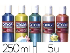 Gouache nacrée oméga onctueuse tous supports séchage rapide coloris assortis boîte 5 flacons 250ml