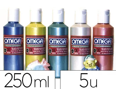 Gouache nacrée oméga onctueuse tous supports séchage rapide coloris assortis boîte 5 flacons 250ml