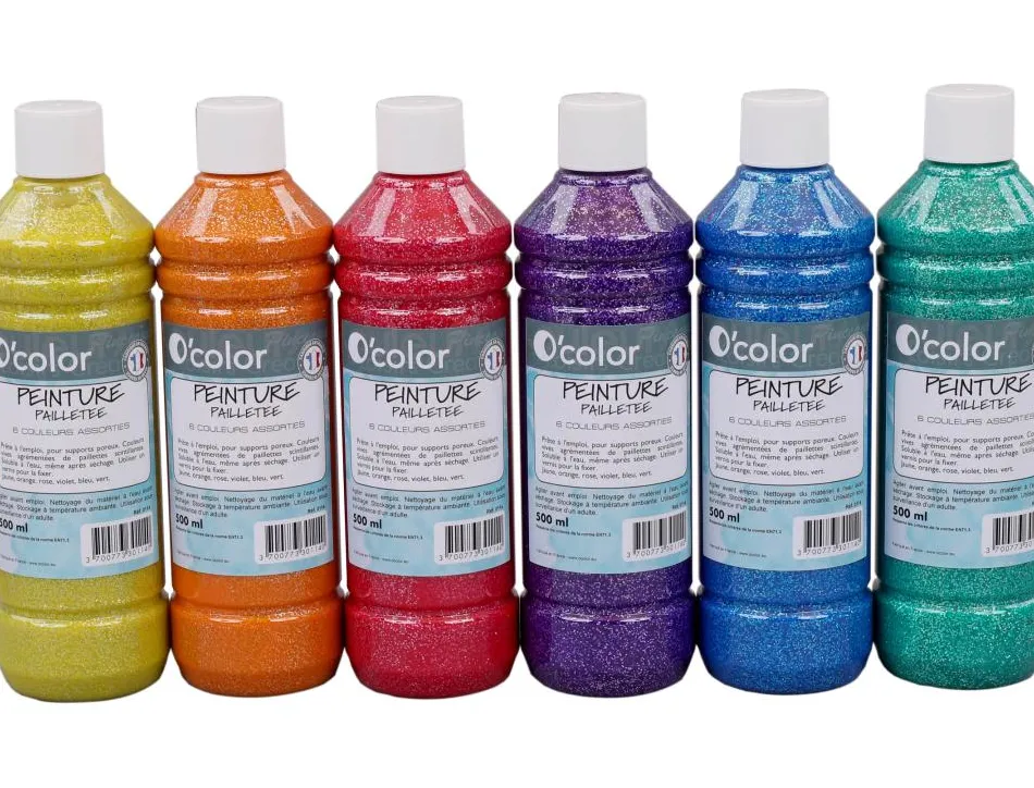 Gouache o'color 500ml consistance cremeuse coloris fluo assortis coffret carton 6 unites