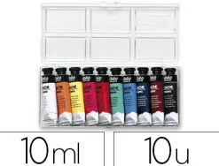 Gouache pébéo couleurs lumineuses fort pouvoir couvrant coloris assortis boîte 10 tubes 10ml