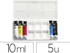 Gouache pébéo couleurs lumineuses fort pouvoir couvrant coloris assortis boîte 5 tubes 10ml + 1 palette