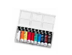 Gouache pébéo couleurs lumineuses fort pouvoir couvrant coloris assortis boîte 5 tubes 10ml + 1 palette