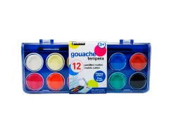 Gouache pébéo pastille 30mm diamètre boîte 12 coloris + 1 pinceau