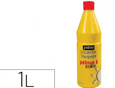 Gouache pébéo primacolor liquide inodore onctueuse application facile coloris jaune primaire flacon 1000ml