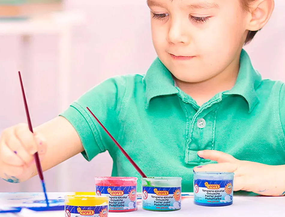Gouache scolaire jovi a base d'eau couleur assorties 5 pots de 35 ml + pinceau