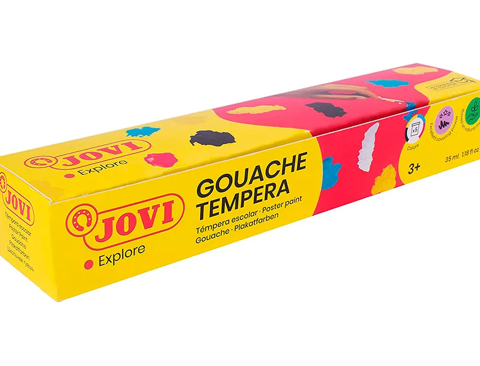 Gouache scolaire jovi a base d'eau couleur assorties 5 pots de 35 ml + pinceau