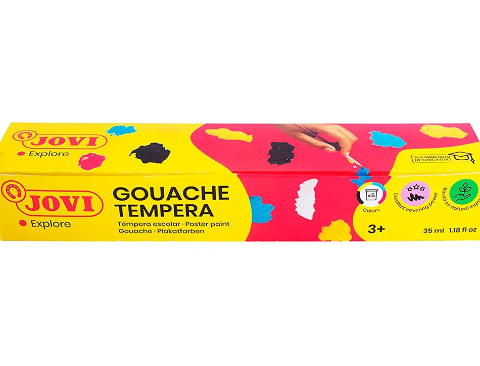 Gouache scolaire jovi a base d'eau couleur assorties 5 pots de 35 ml + pinceau