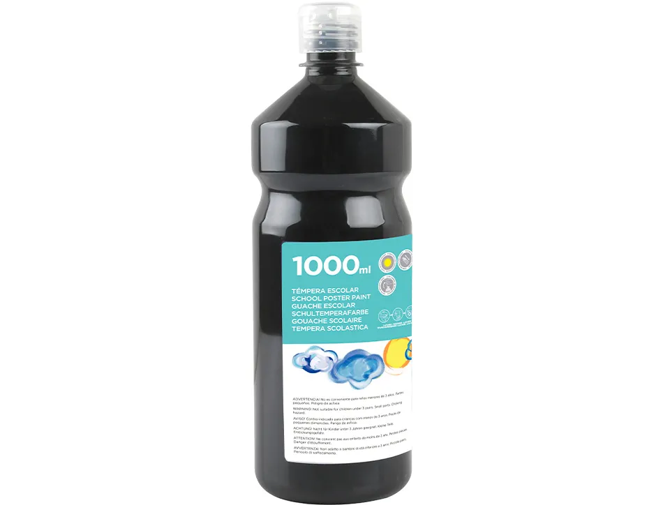 Gouache scolaire liderpapel liquide lavable fermeture sécurité brillante coloris noir flacon 1000ml