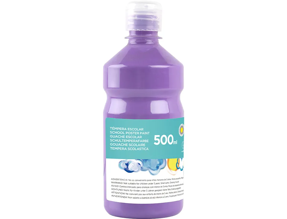 Gouache scolaire liderpapel liquide lavable fermeture sécurité brillante coloris lilas flacon 500ml