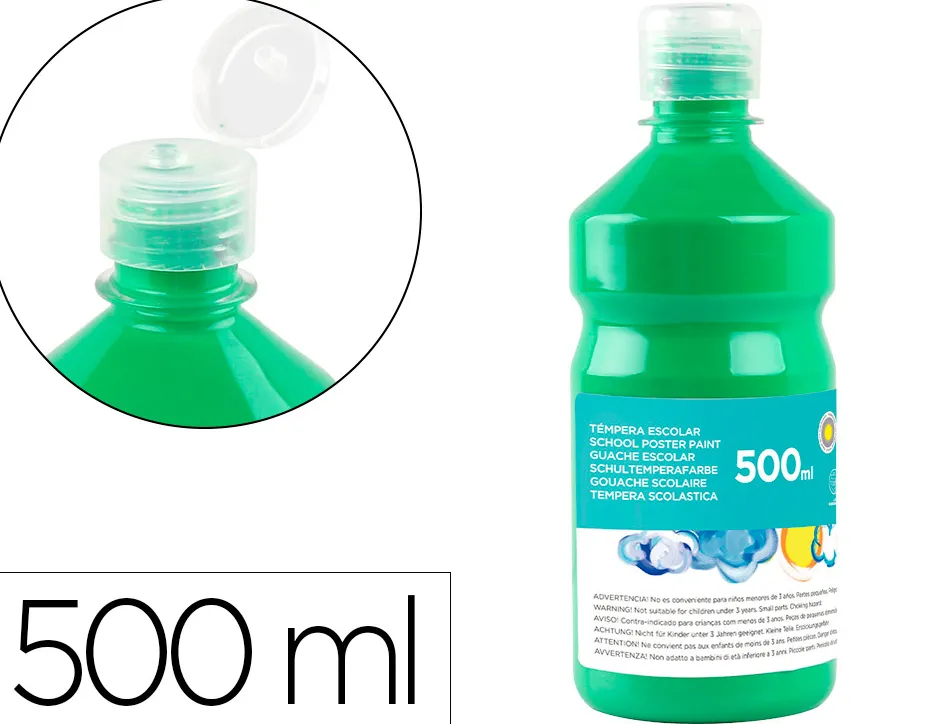 Gouache scolaire liderpapel liquide lavable fermeture sécurité brillante coloris vert flacon 500ml