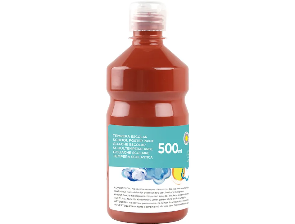 Gouache scolaire liderpapel liquide lavable fermeture sécurité brillante coloris marron flacon 500ml