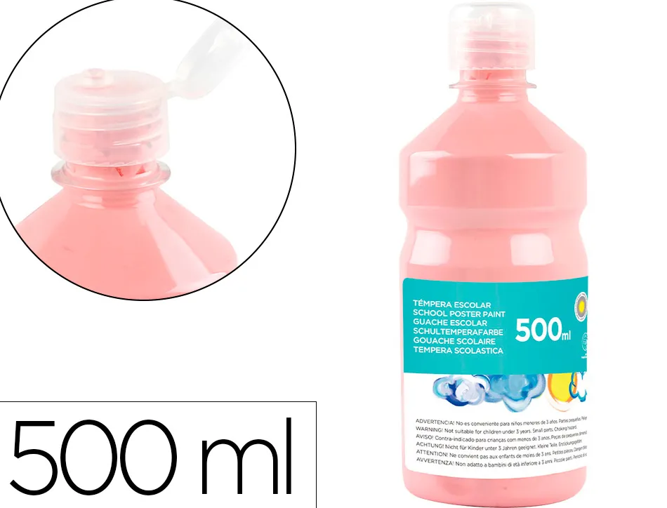 Gouache scolaire liderpapel liquide lavable fermeture sécurité brillante coloris rose flacon 500ml