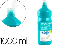 Gouache scolaire liderpapel liquide lavable fermeture sécurité brillante coloris turquoise flacon 1000ml