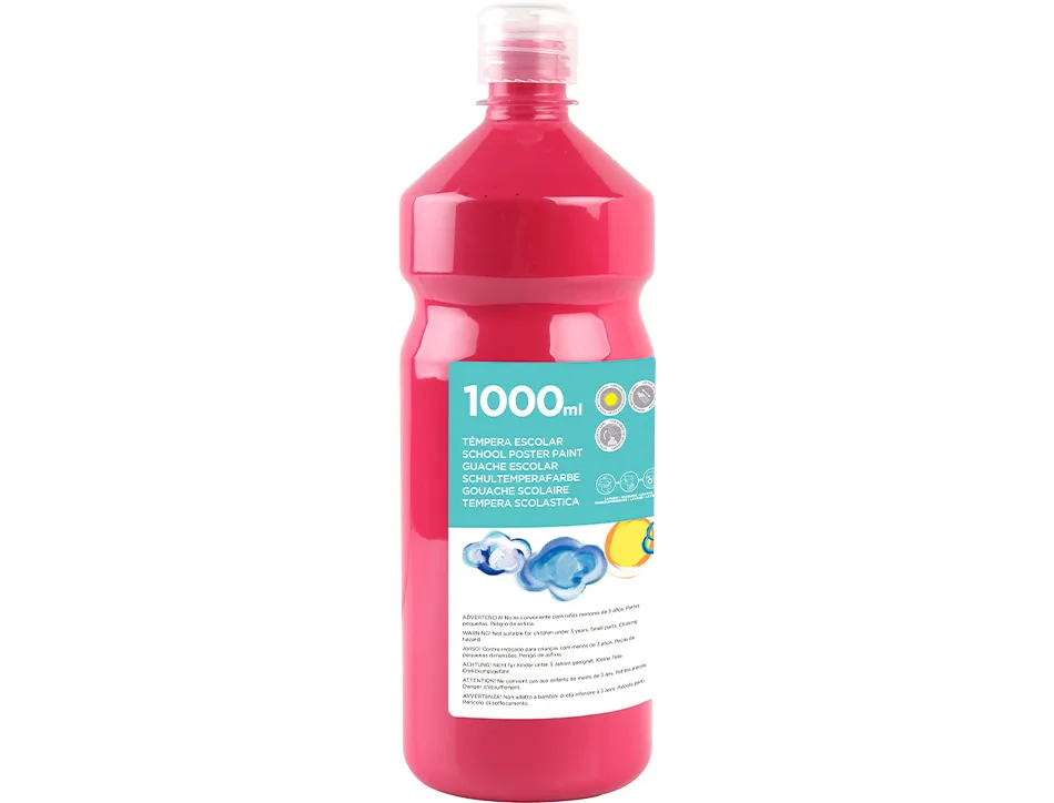 Gouache scolaire liderpapel liquide lavable fermeture sécurité brillante coloris fuchsia flacon 1000ml