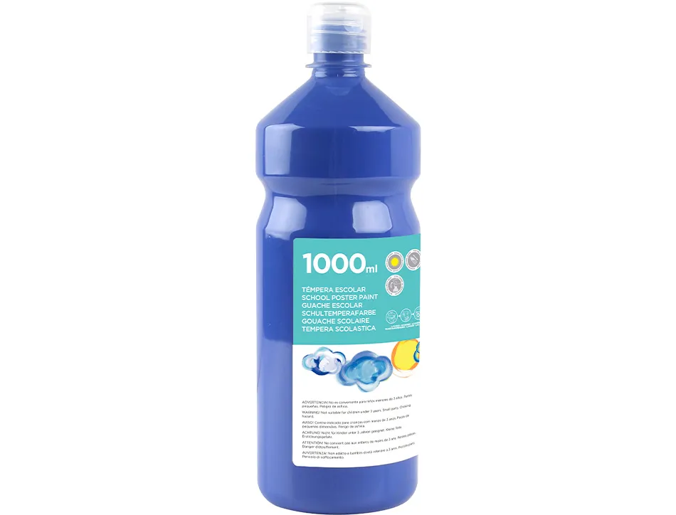 Gouache scolaire liderpapel liquide lavable fermeture sécurité brillante coloris bleu marine flacon 1000ml
