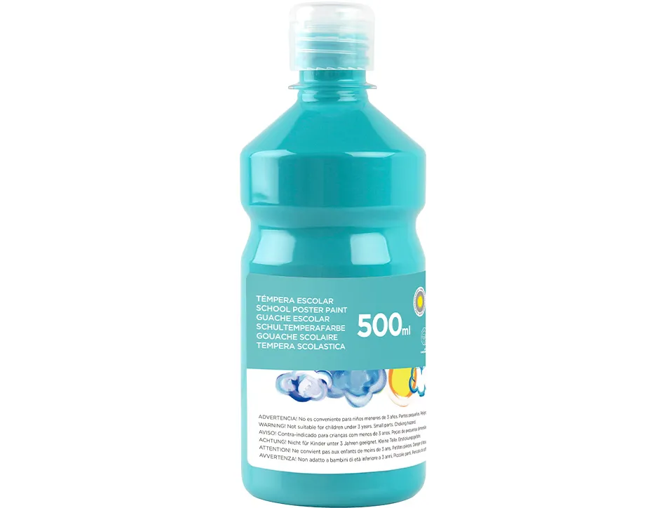 Gouache scolaire liderpapel liquide lavable fermeture sécurité brillante coloris turquoise flacon 500ml