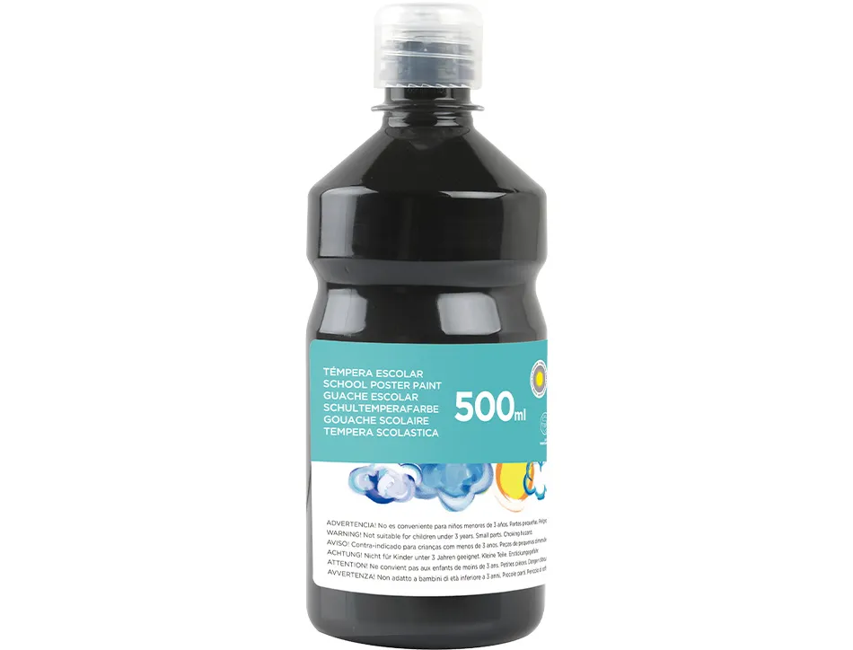 Gouache scolaire liderpapel liquide lavable fermeture sécurité brillante coloris noir flacon 500ml