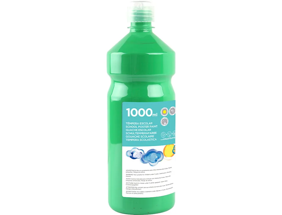 Gouache scolaire liderpapel liquide lavable fermeture sécurité brillante coloris vert flacon 1000ml