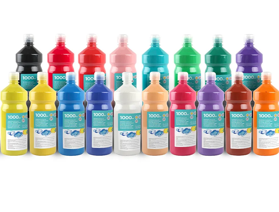 Gouache scolaire liderpapel liquide lavable fermeture sécurité brillante coloris bleu flacon 1000ml