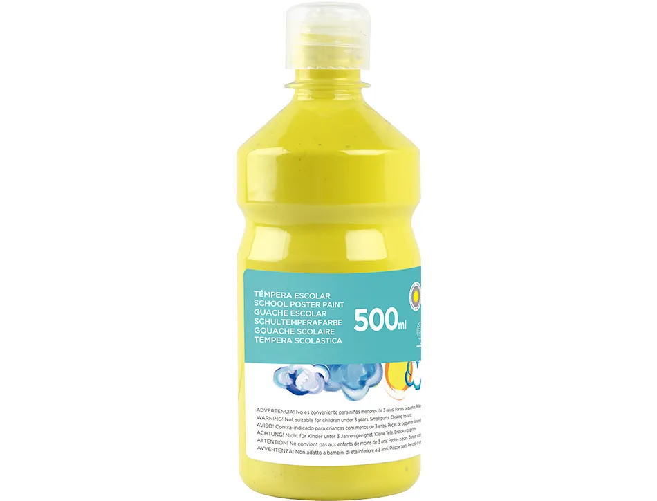 Gouache scolaire liderpapel liquide lavable fermeture sécurité brillante coloris jaune citron flacon 500ml