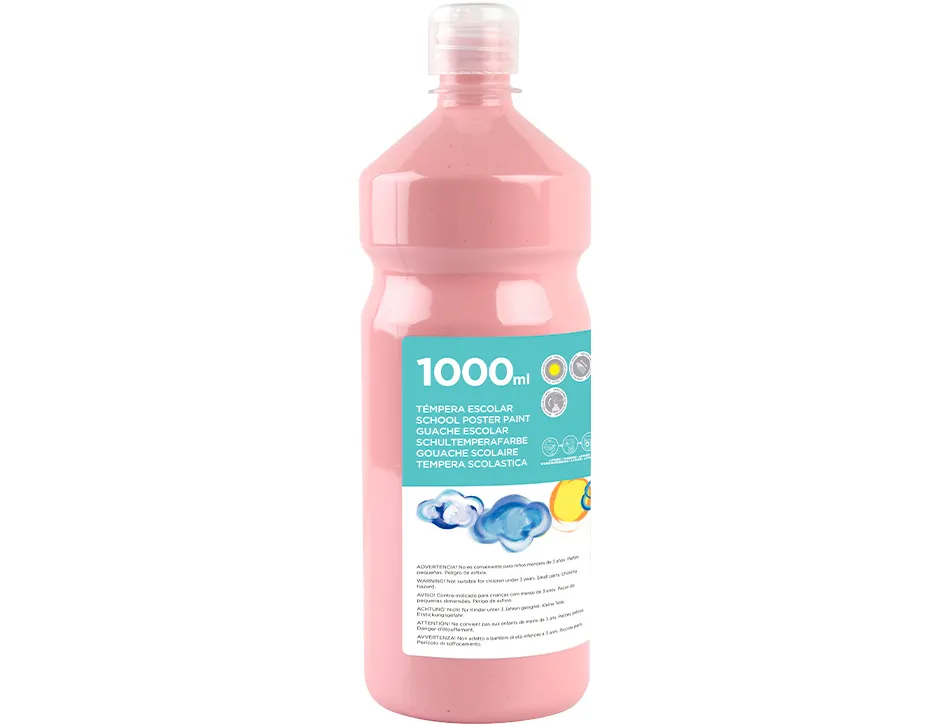 Gouache scolaire liderpapel liquide lavable fermeture sécurité brillante coloris rose flacon 1000ml