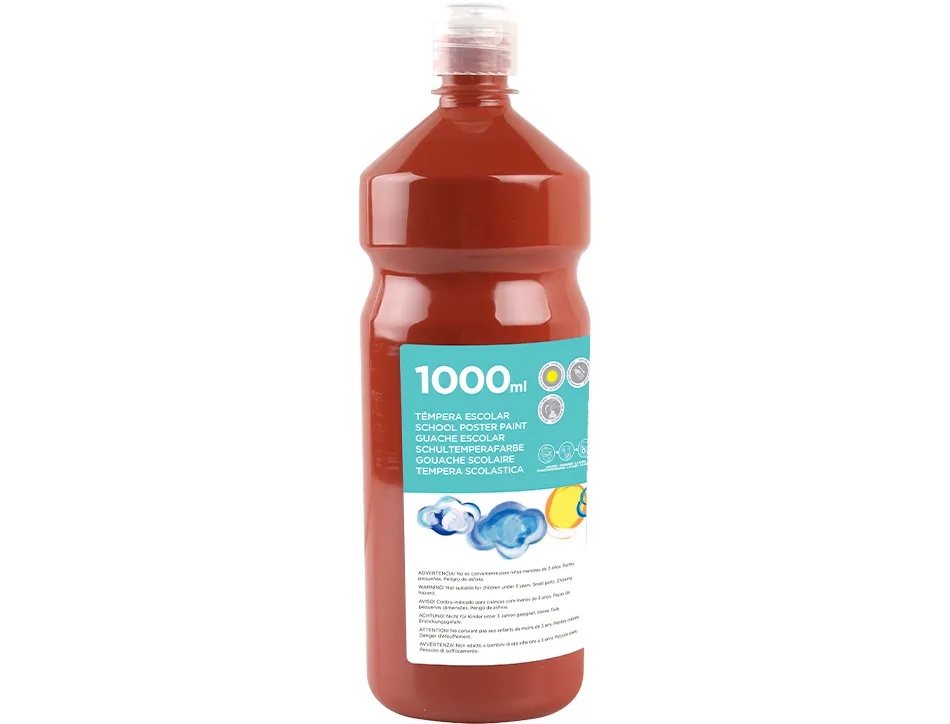 Gouache scolaire liderpapel liquide lavable fermeture sécurité brillante coloris marron flacon 1000ml