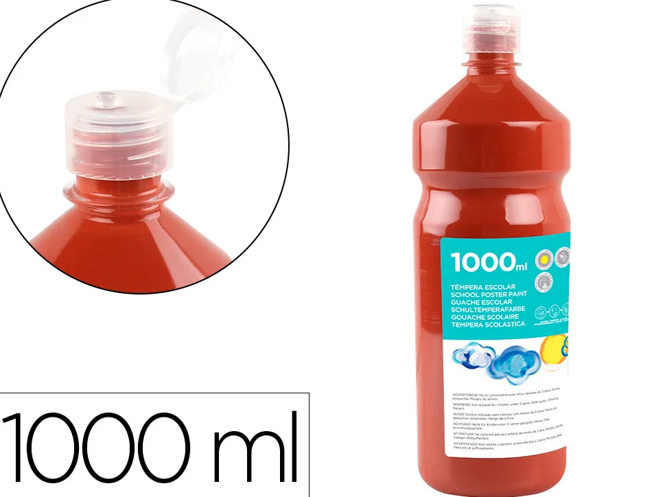Gouache scolaire liderpapel liquide lavable fermeture sécurité brillante coloris marron flacon 1000ml