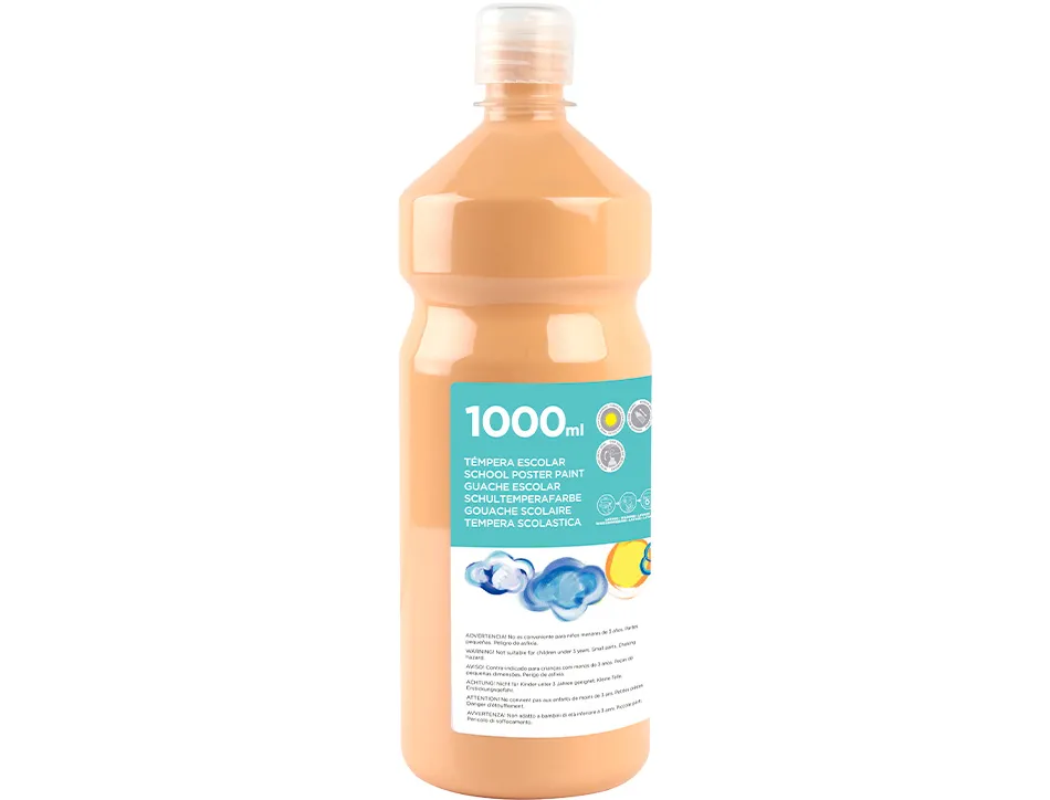 Gouache scolaire liderpapel liquide lavable fermeture sécurité brillante coloris chair flacon 1000ml