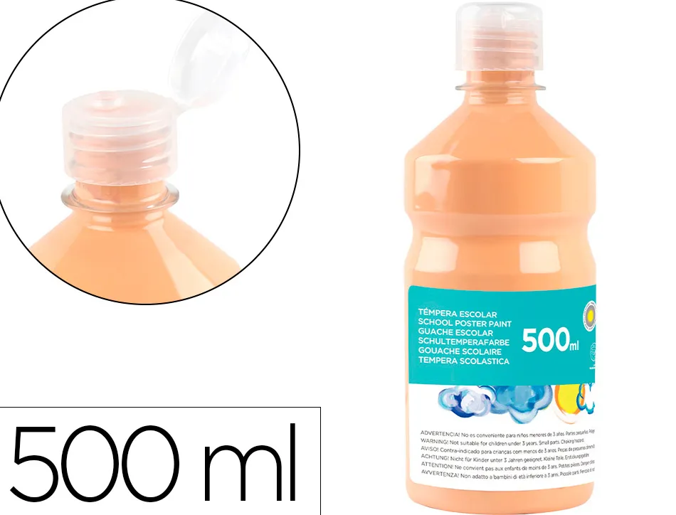 Gouache scolaire liderpapel liquide lavable fermeture sécurité brillante coloris chair flacon 500ml