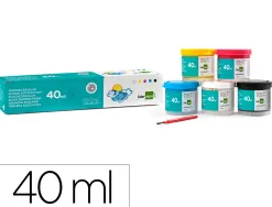 Gouache scolaire liderpapel 5 coloris assortis + pinceau pot 40ml