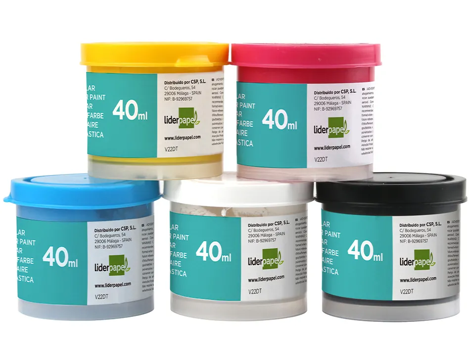 Gouache scolaire liderpapel 5 coloris assortis + pinceau pot 40ml