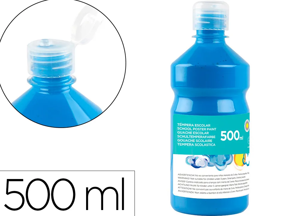 Gouache scolaire liderpapel liquide lavable fermeture sécurité brillante coloris bleu flacon 500ml