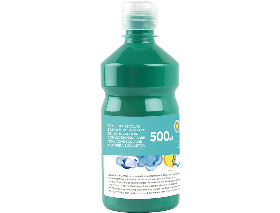 Gouache scolaire liderpapel liquide lavable fermeture sécurité brillante coloris vert foncé flacon 500ml