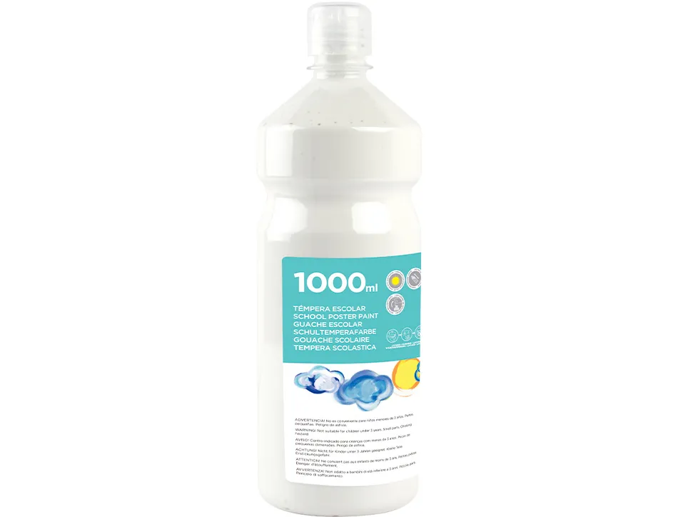 Gouache scolaire liderpapel liquide lavable fermeture sécurité brillante coloris blanc flacon 1000ml