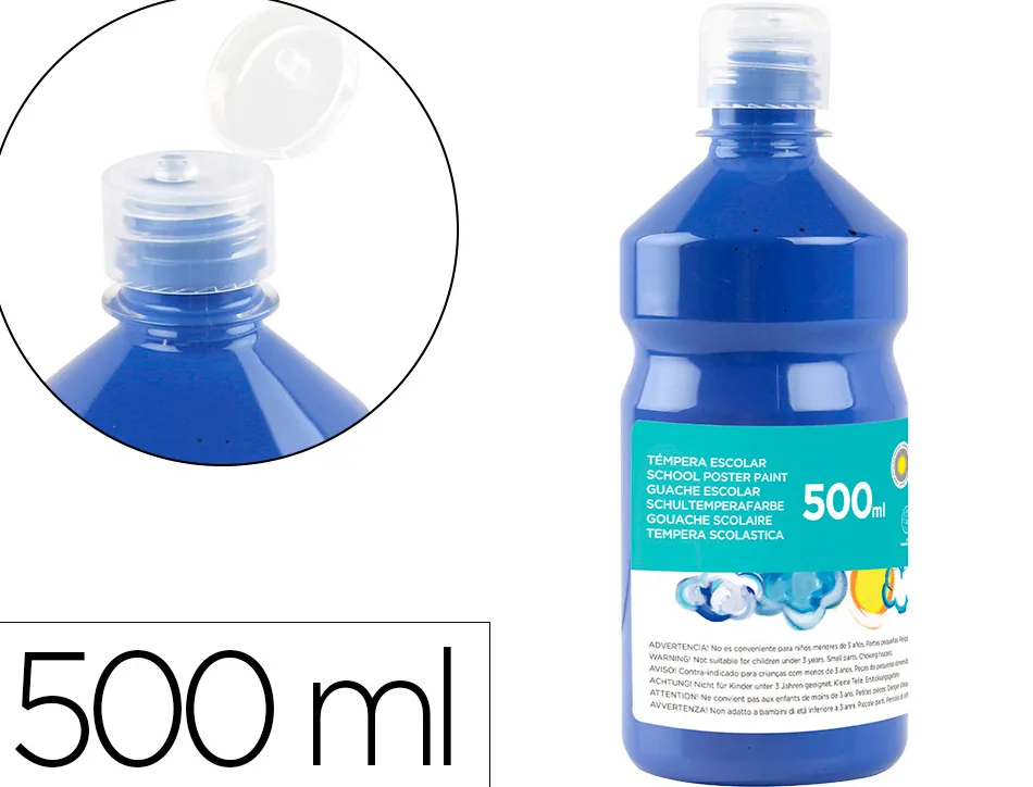 Gouache scolaire liderpapel liquide lavable fermeture sécurité brillante coloris bleu marine flacon 500ml
