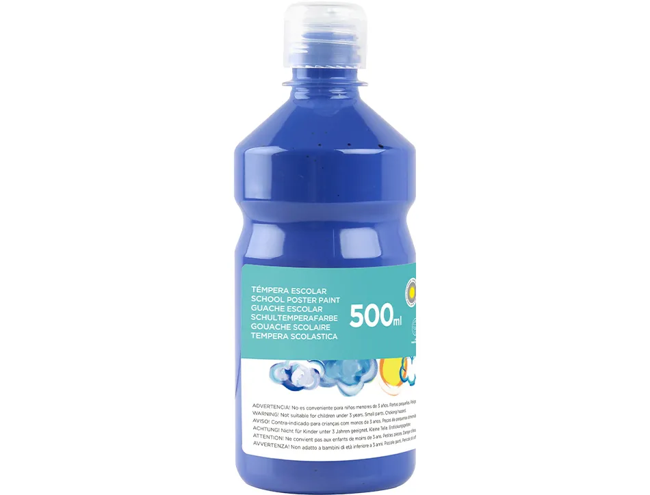 Gouache scolaire liderpapel liquide lavable fermeture sécurité brillante coloris bleu marine flacon 500ml