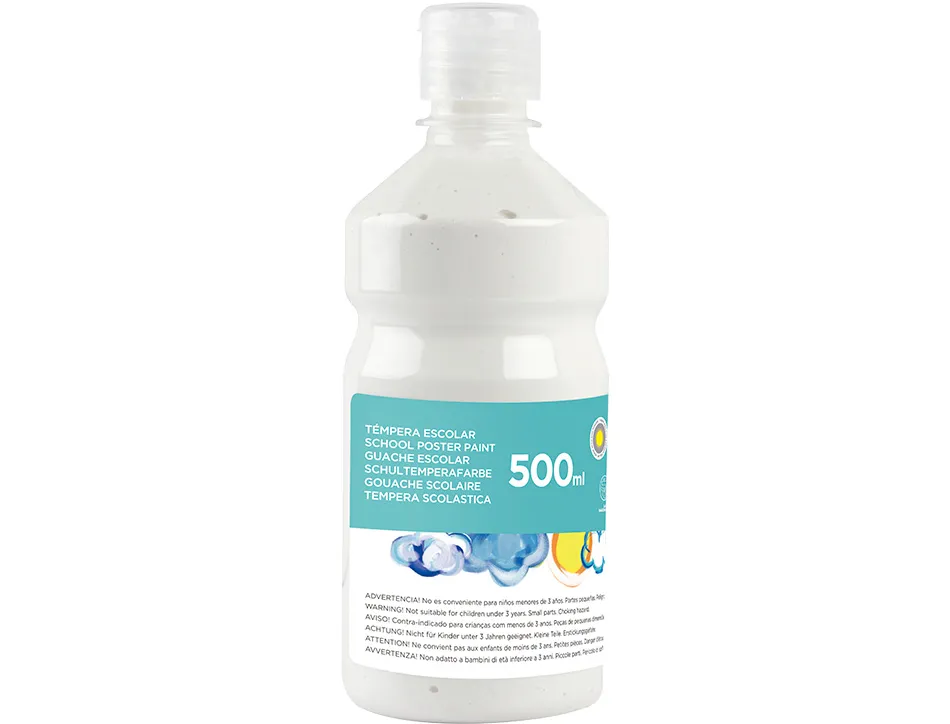 Gouache scolaire liderpapel liquide lavable fermeture sécurité brillante coloris blanc flacon 500ml