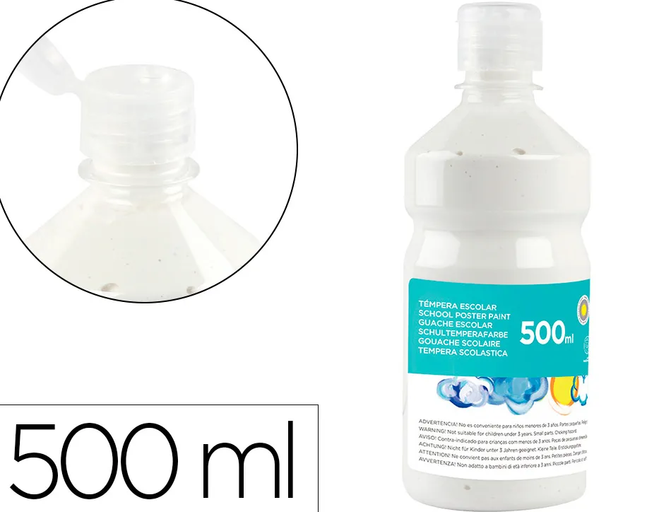 Gouache scolaire liderpapel liquide lavable fermeture sécurité brillante coloris blanc flacon 500ml