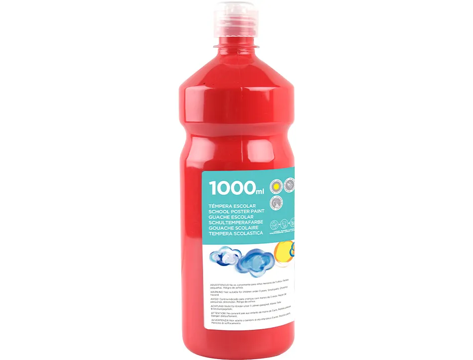Gouache scolaire liderpapel liquide lavable fermeture sécurité brillante coloris rouge flacon 1000ml